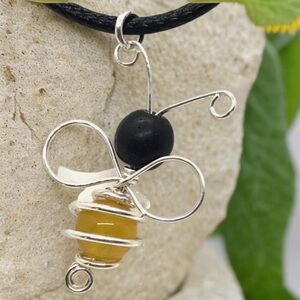 Elegant Silver and Yellow Bee Pendant Necklace